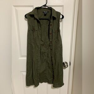 Olive Green Sleeveless Button-Down Shirt